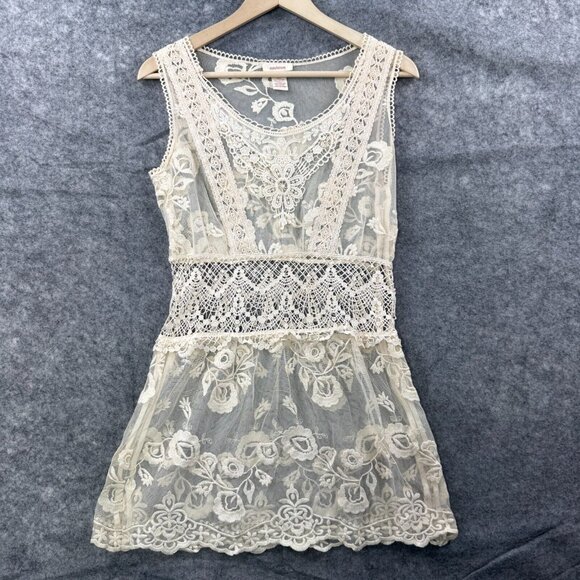 Sundance Tops - Sundance Tank Top Womens Size 4 Cream Lace Floral Tunic Boho Cottagecore Sheer